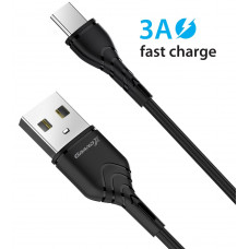 Кабель Grand-X USB-USB Type C, Cu, 3A, 1м, Fast Сharge, Black (PC-03B)