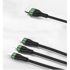 Кабель Foneng X78 1.2M 3-in-1 (66W) USB - USB-C/microUSB/Lightning 1.2м Black (X78-CA-3-TIO)