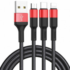 Кабель Hoco X26 XPress Charging 3in1 USB - Lightning/micro USB/USB-C, 2A, 1м, Black/Red (K22852)