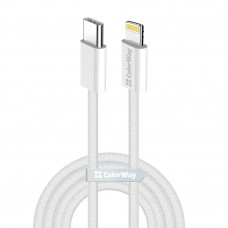 Кабель ColorWay Lightning + USB Type-C (M/M), 3.0 А, 1 м, Grey (CW-CBPDCL061-GR)