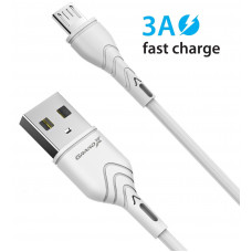 Кабель Grand-X USB-microUSB, Cu, 3A, 1м, Fast Сharge, White(PM-03W)