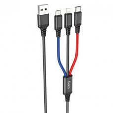Кабель Hoco X76 Super Charging 3in1 USB - Lightning/micro USB/USB-C, 2A, 1м, Black/Red/Blue (K25610)