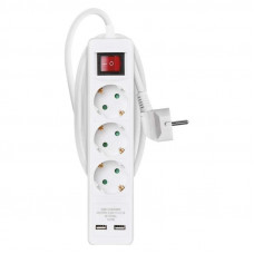 Фільтр живлення Emos (P1322RU) з вимикачем, 2xUSB, 3 розетки, 2м, White