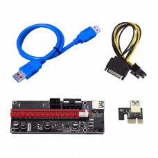 Райзер PCI-E 1x to 16x 6pin, Molex, SATA, USB 3.0, AM-AM, 0.6 м