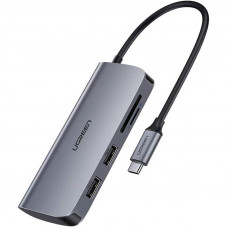 Концентратор USB Type-C Ugreen CM212 2xUSB 3.0 + HDMI + RJ45 1000M Ethernet + Cardreader, Gray (50852)