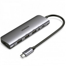 Концентратор USB Type-C Ugreen CM136 3xUSB 3.0 + HDMI + 3.5 мм, Gray (80132)