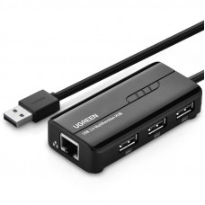 Концентратор USB 3.0 Ugreen 3xUSB 2.0 + RJ45 1000M Ethernet, Black (20264)