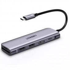 Концентратор USB Type-C Ugreen CM195 2xUSB 3.0 + HDMI + Cardreader, Gray (70411)