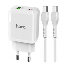 Мережевий зарядний пристрій Hoco N5 (1USB 3A QC3.0 + 1 PD Type-C) White (S25717) + кабель Type-C