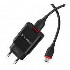 Зарядний пристрій Borofone BA20A Sharp Single USB 2.1A Black (BA20AMB) + кабель MicroUSB