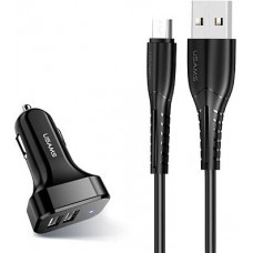 Автомобільний зарядний пристрій Usams U35 (2xUSB, 2.1A) Black (6958444985978) + кабель microUSB