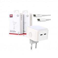 Мережевий зарядний пристрій XO L102 (2USB-Cх3A) QC3.0 White (XO-L102c-WH) + кабель USB Type-C