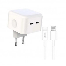 Мережевий зарядний пристрій XO L102 (2USB-Cх3A) QC3.0 White (XO-L102i-WH) + кабель Lightning